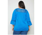 AUTOGRAPH - Plus Size - Womens Tops -  3/4 Sleeve Lace Detail Top - Petrol