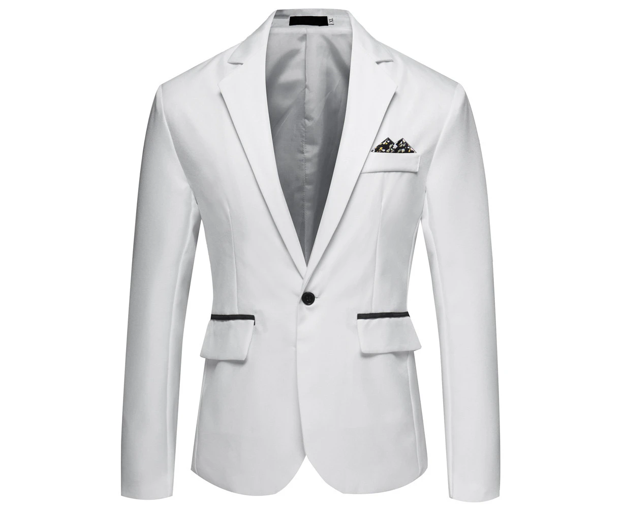 Men Notch Lapel Business Formal Blazer Jacket Business Work Wedding Party One Button Smart Suit Coat - White