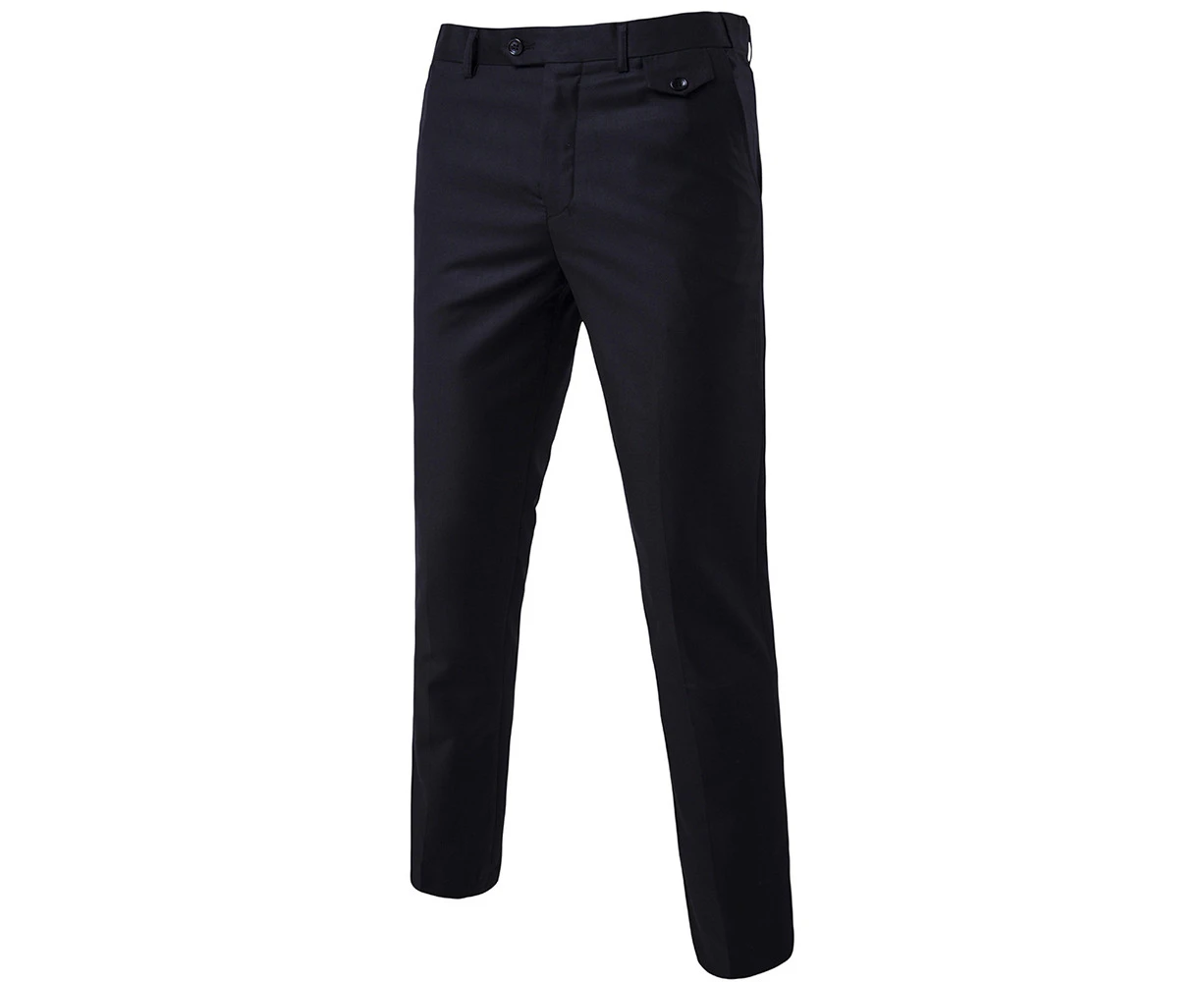 Men Straight Leg Chino Trousers Slim Fit Smart Dress Pants for Casual Business Work - Black