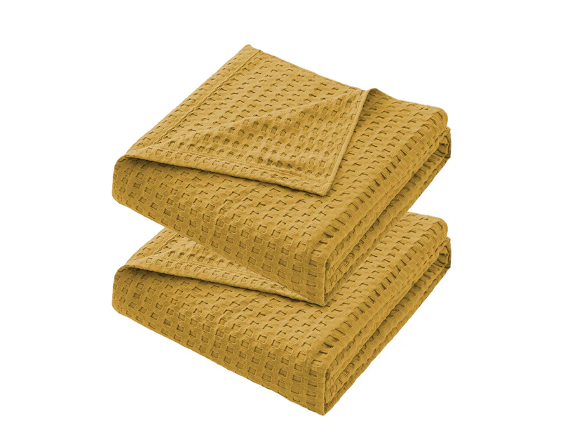 Cozy and Soft Waffle Weave 100% Cotton Blankets-Yellow