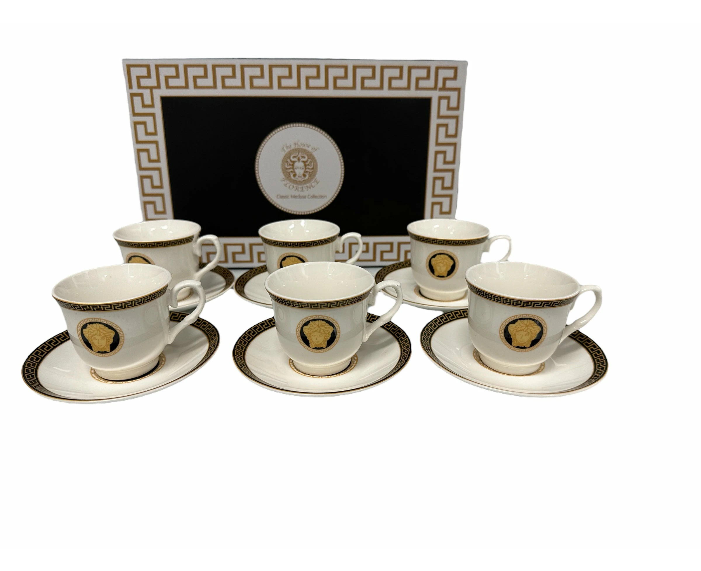 The House of Florence Medusa Classic Vintage Style 100ml Black and Gold 12pcs Espresso Set