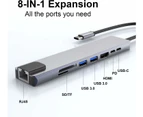 USB C HUB 8 in 1 Multiport Adapter with USB C to HDMI with 4K HDMI, 100W PD, USB C Port, USB 3.0, RJ45 Ethernet, SD/TF Card Reader, Gray