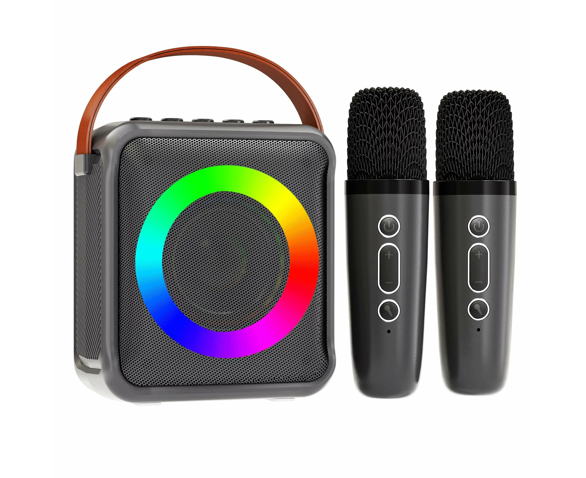 Mini Karaoke Machine for Kids Adults, Portable Bluetooth Speaker with 2 Wireless Microphones, Microphone Speaker Set with LED Lights for Home Party