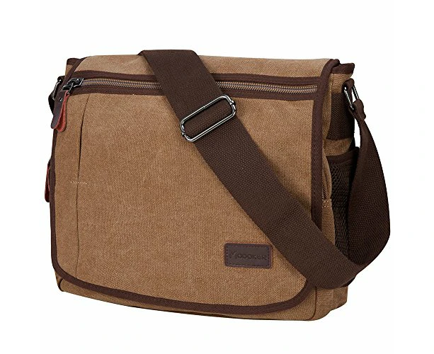 Messenger Bag for Men, 13 Inches Laptop Satchel Bags, Canvas Shoulder Bag with Bottle Pocket