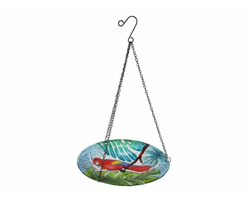 25cm Parrot Glass Bird Feeder Bath Hanging Decor Outdoor Garden Christmas Gift