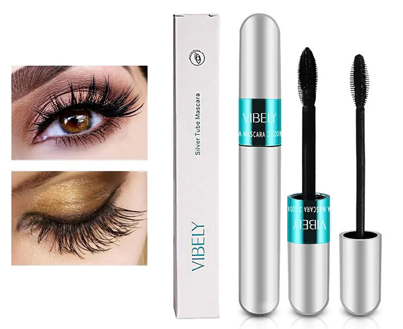 Vibely Mascara Lash Cosmetics 4D Thick Long Waterproof Silk Fiber Mascara Makeup