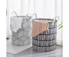 ishuif Round Folding Grid Stripe Laundry Storage Basket Clothes Holder Bucket Organizer-Grid