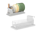 Dish Drying Rack Plate Rack Storage Rack with Water Tray for Kitchen Counter-White