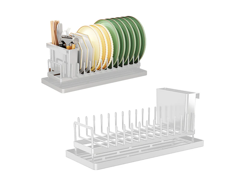Dish Drying Rack Plate Rack Storage Rack with Water Tray for Kitchen Counter-White