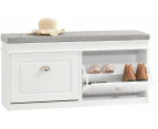 White Hallway Shoe Bench with Flip-Drawer and Seat Cushion