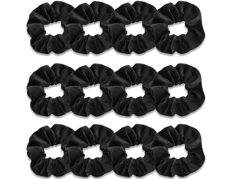 Black Scrunchies for Women, Premium Velvet Scrunchy for Hair, Elastic Thick Bands, Soft Ropes Ponytail Holder Hair Accessories, 12 Pack