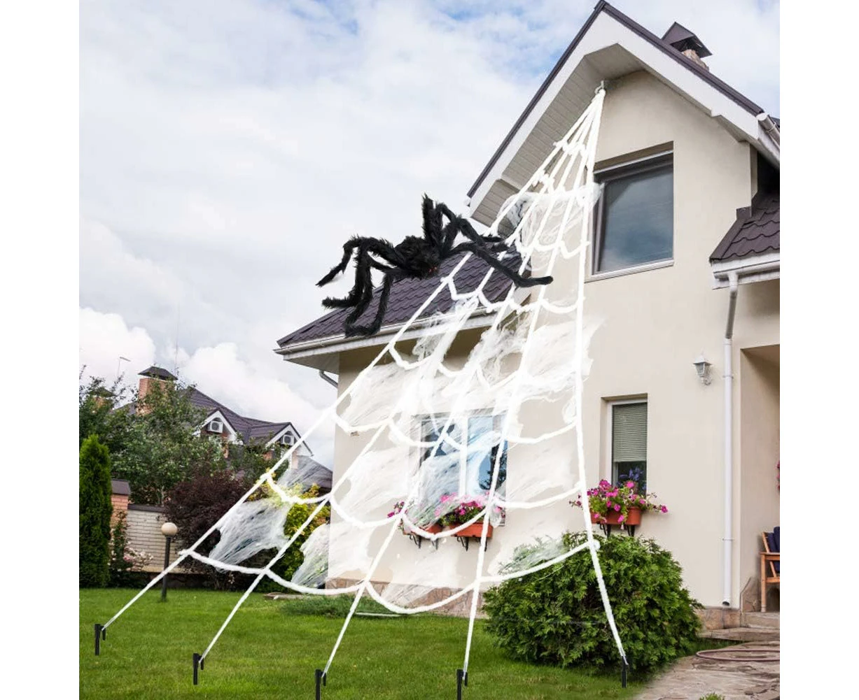 Spider Web Halloween Decorations 5 M Giant Triangular Spider Web Plus a Fake 125cm Big Spider -Suitable for Indoor and Outdoor Yard Haunted House Party