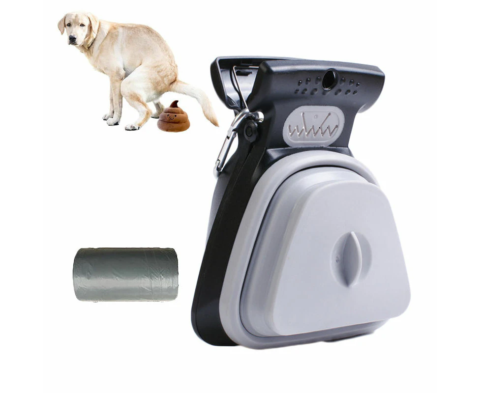 Hollypet Portable Poop Scooper for Walking Dogs with 15 Pcs Waste Bags-Grey