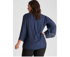 AUTOGRAPH - Plus Size - Womens Tops -  Jacquard Layered Blouse - French Navy
