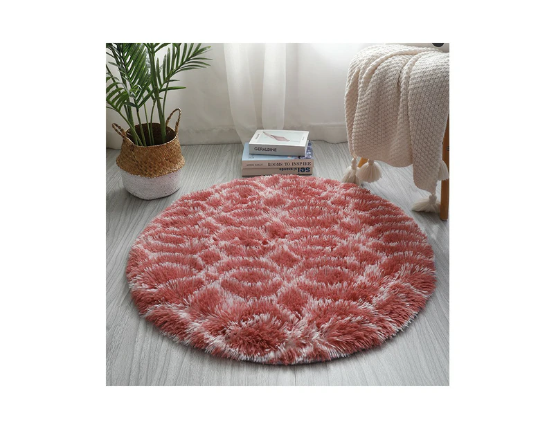 Tie Dye Round Rugs Super Soft Shaggy Pile Kids Bedroom Area Rugs Geometric Round Rugs - Non-Slip Home Decor Cute Teen Room Rugs-Red circle