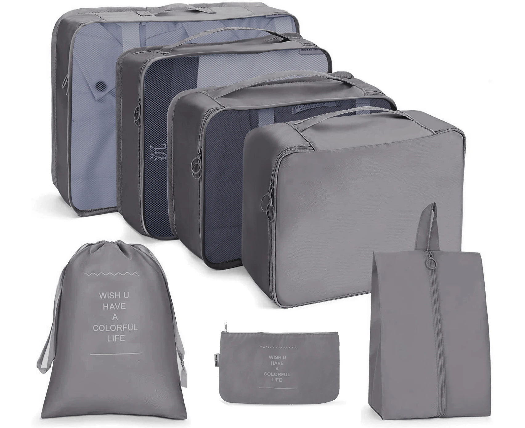 7 Set Packing Cubes Travel Cubes for Suitcases Luggage Packing Orginzers,Grey(Inclues one free Gift as seen on photo)