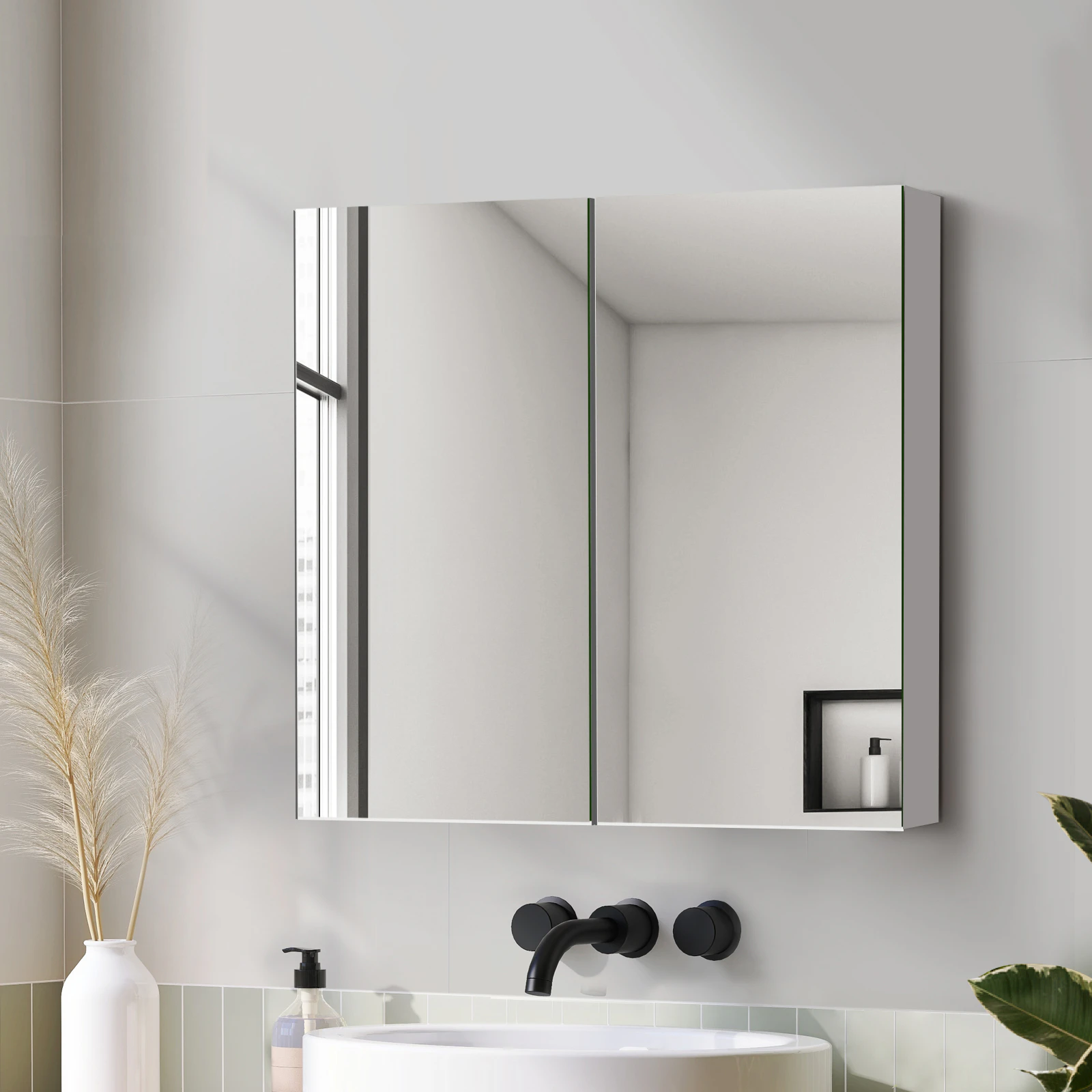 Welba Bathroom Mirror Cabinet Vanity Medicine Shaving Wall Storage 750mmx720mm