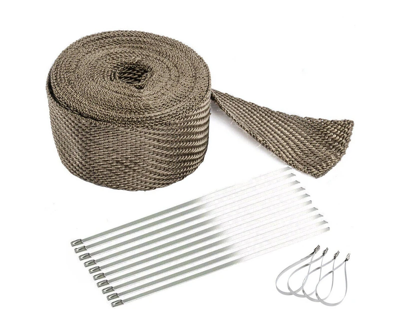 15M Exhaust Heat Wrap Tape for Motorcycle Car Thermal Insulation w/ Locking Ties