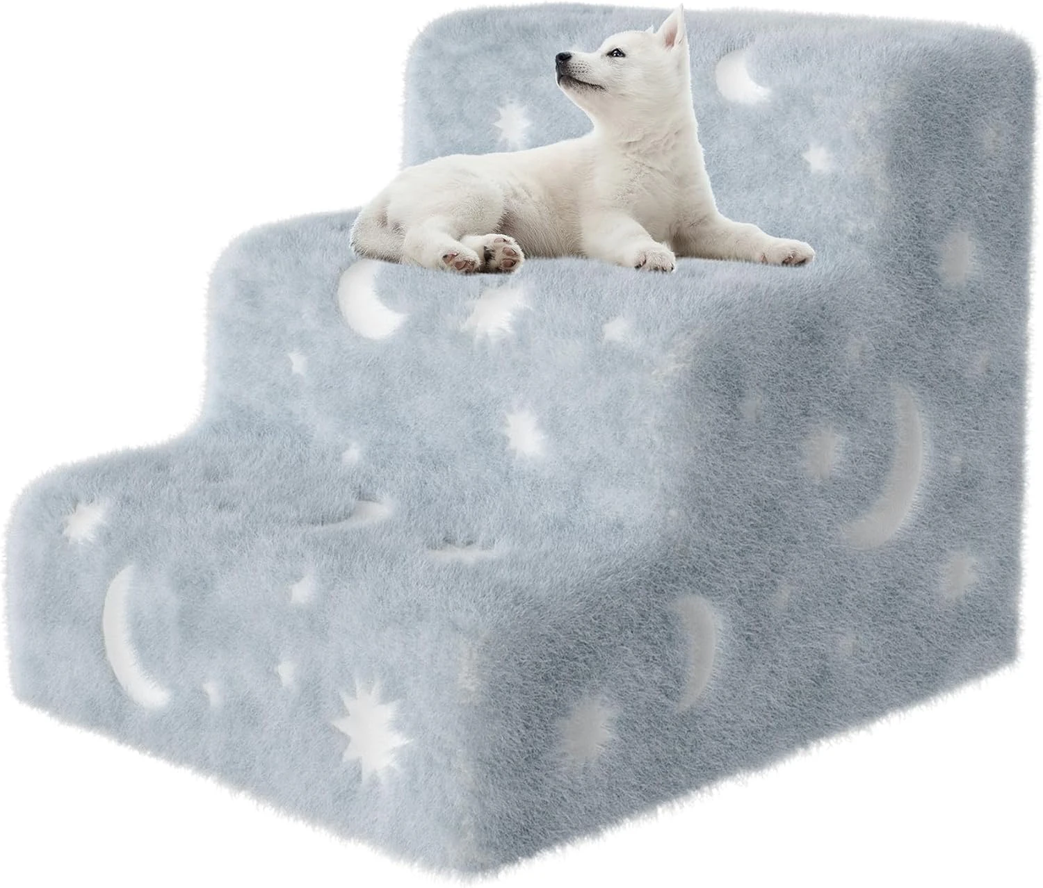 Dog Stairs for High Beds Couch, 3 Steps Pet Stairs for Small Dog Cat, Non-Slip Dog Ramp For Bed Sofa, High-Density Foam Washable Cover Dog Steps -Moon