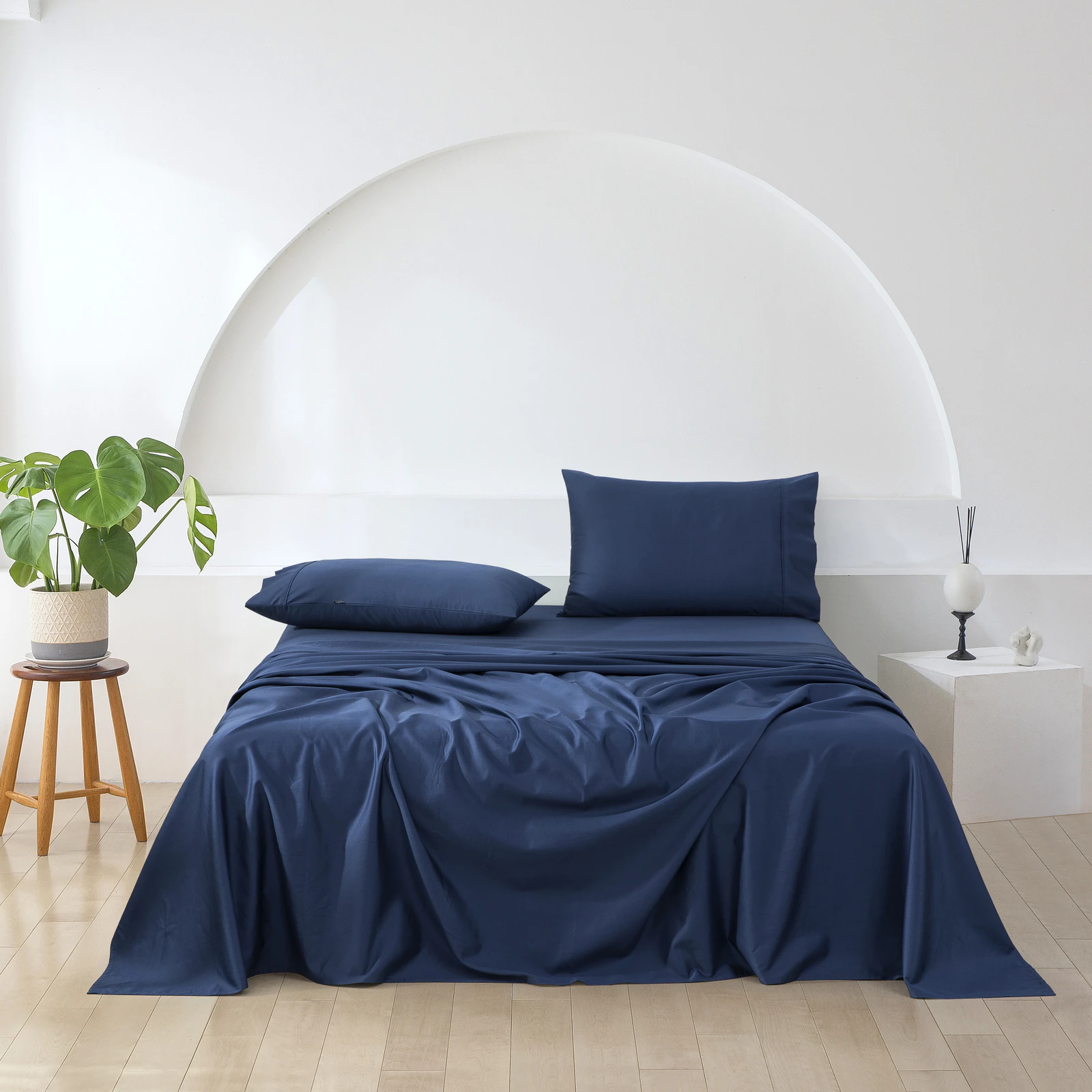 Essn 500TC Cotton Sateen Sheet Set Navy Queen Bed