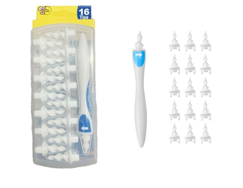 17 PCS Soft Ear Wax Removal Cleaner Earwax Remover Spiral Swab Handle Safe 16 Head Tip Tool