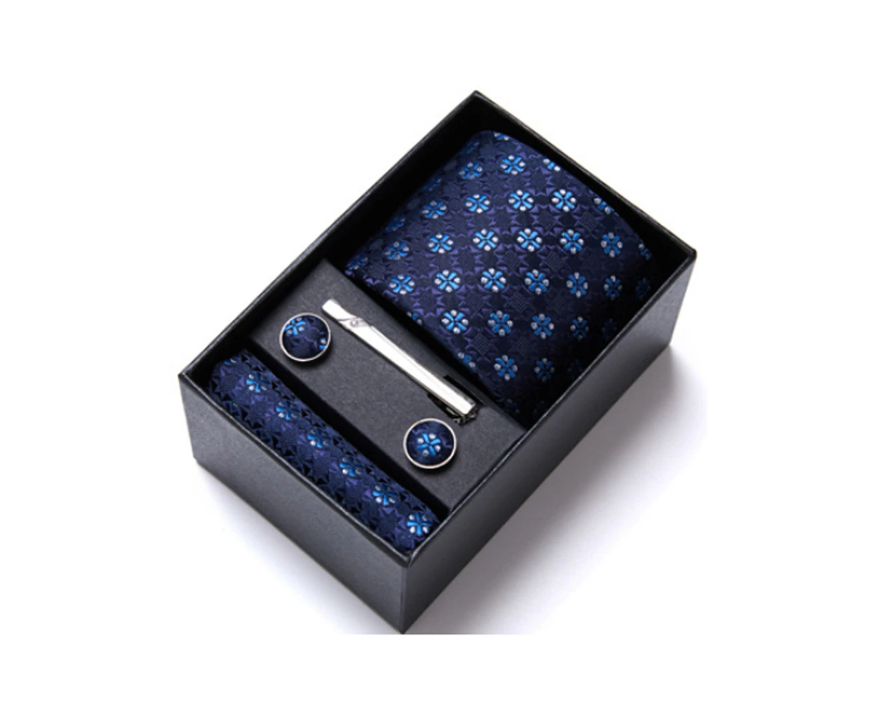 Kings Collection Mens Tie Floral Formal Necktie Pocket Squares Cufflinks Tie Clip Classic Gift Box Set - Blue