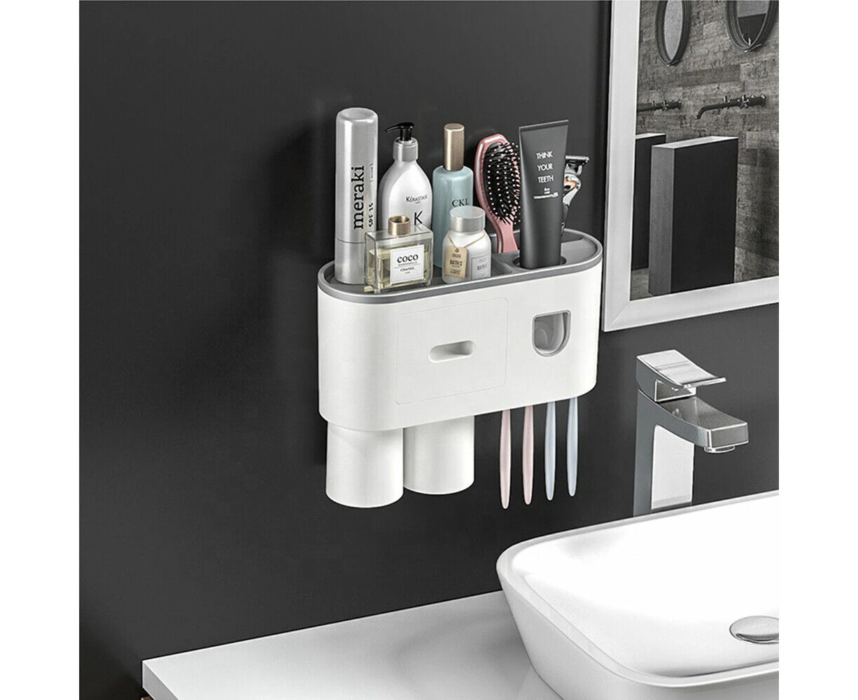 Multifunctional Toothbrush Holder Automatic Toothpaste Dispenser Set Wall Mount 2 CUP