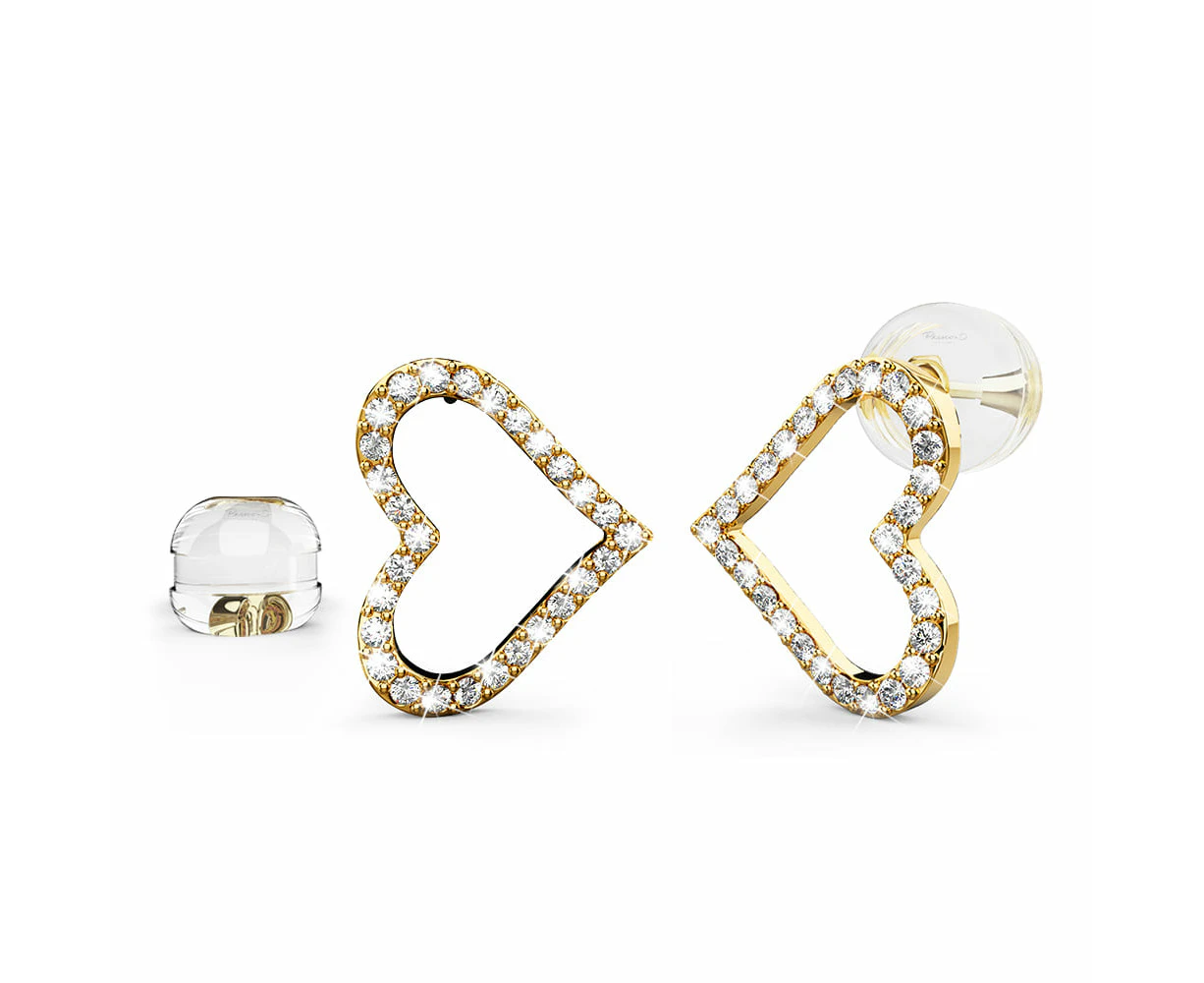 Infinite Heartbeat Diamond Stud Earrings Encased in 18k Gold