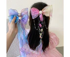 2pcs Mermaid Unicorn Party Gifts for Girls, Iridescent Hair Bow Clip Princess Hair Clip Hair Pin with Ribbon Tassels, Long Tail Pink Blue Hairpin G