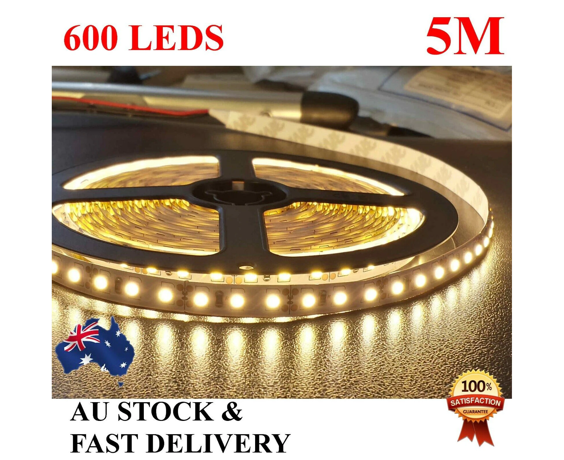 2xWarm White 12V 5M 2835 SMD 600 Leds LED Strip Lights Car Boat Caravan Cabinet