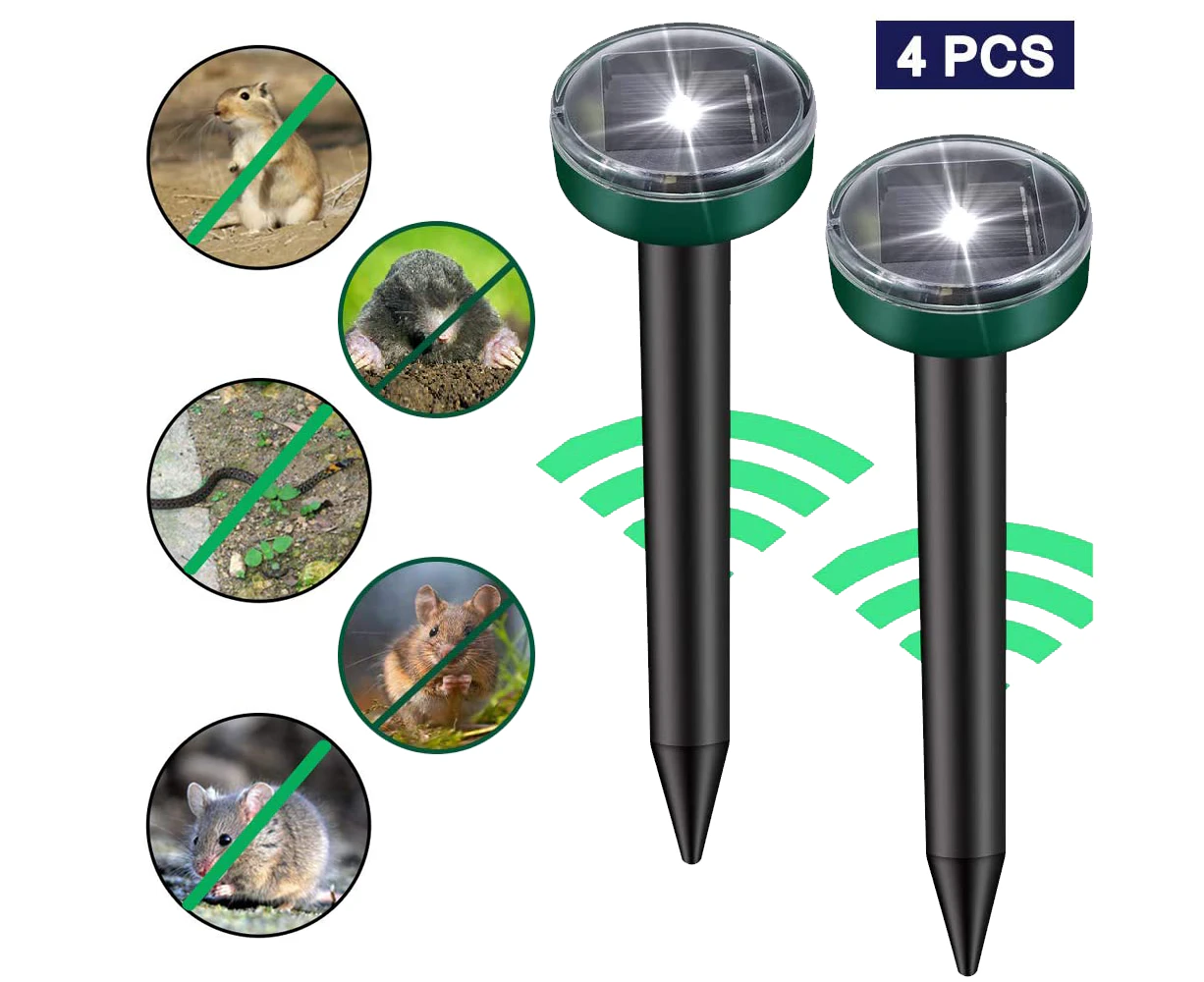 Solar Ultrasonic Snake Mouse Repellers Pest Rodent Repeller Reject Outdoor Solar Repellers,4Pcs