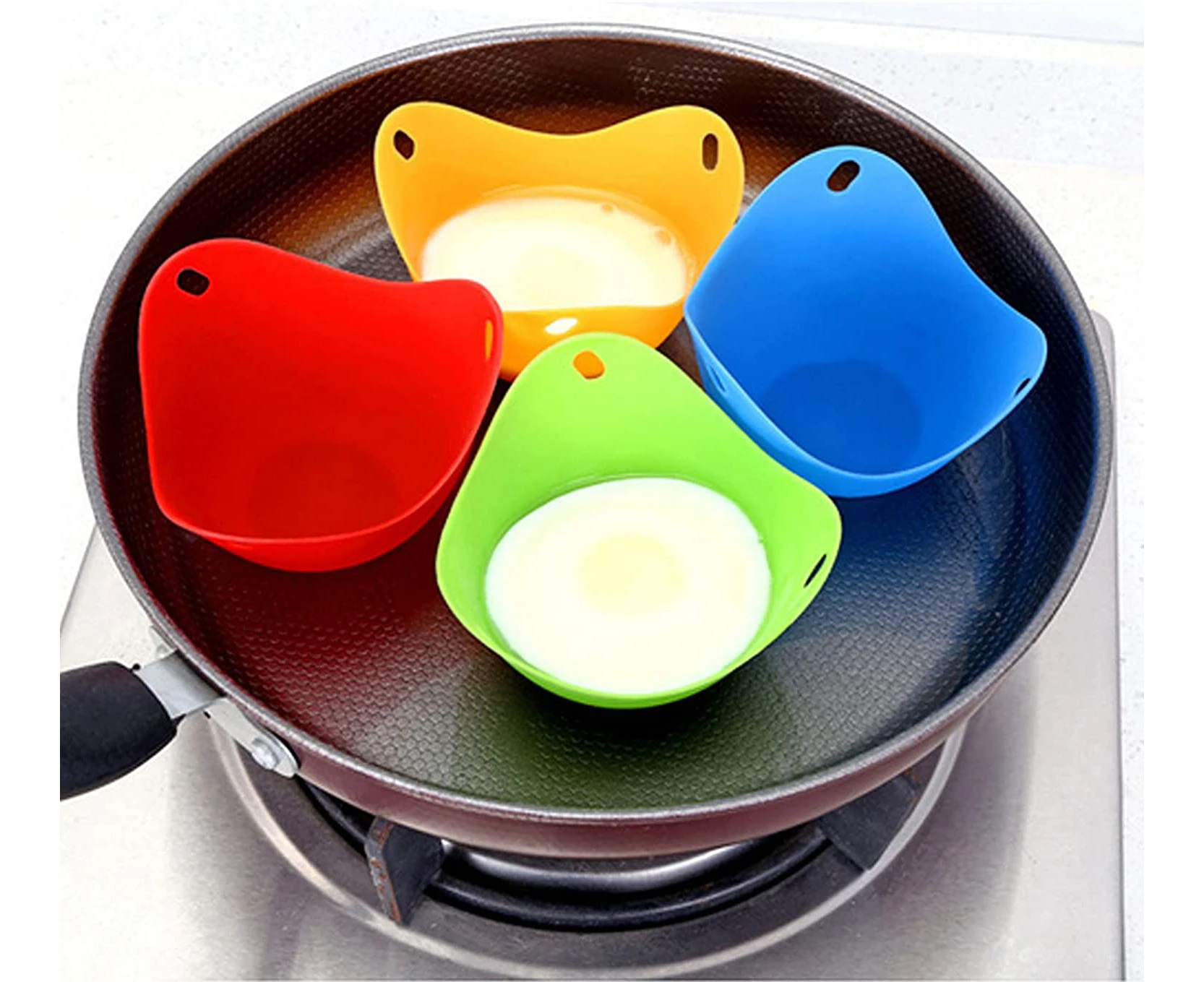 4 Pack Egg Cooker Set Non Stick Silicone Egg Poaching Cup Poached Egg Cooker Perfect Poached Egg Maker Eggs Boiler Molds Egg Tray