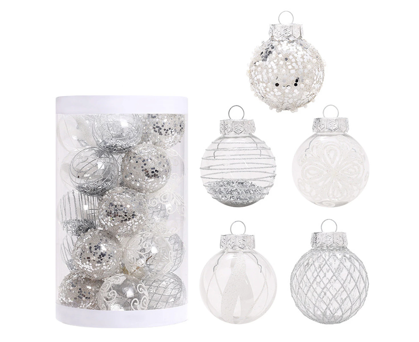 25Pcs 6cm/2.36” Christmas Tree Baubles Shatterproof Plastic Xmas Tree Decorations Christmas Balls Ornament Hanging Pendants Party Festival Decor (Silver)