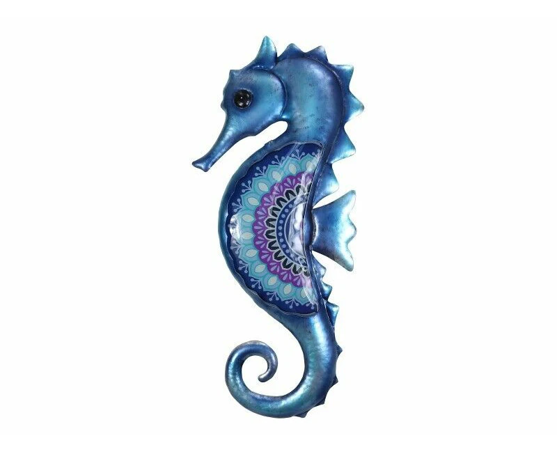 46cm Boho Blue Seahorse Metal Wall Art Plaque Home Garden Decor Hanging Ocean