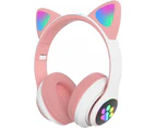 Cat Ears Headphones Kids Wireless with MIC Control RGB LED Light Girl Stereo Music Helmet Bluetooth Phone Headset Earphone for Gaming and Leaning