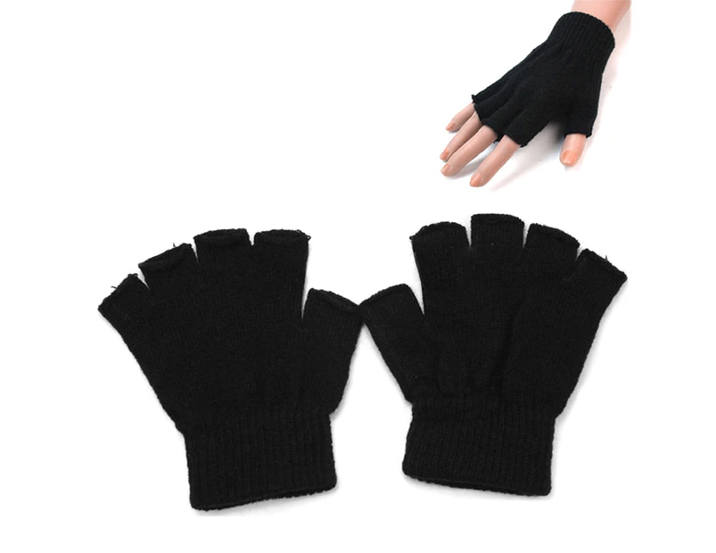 Unisex Adults Half Finger Gloves Plain Knitted Fingerless Winter Warm Mittens