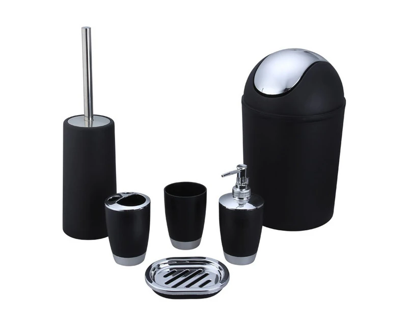 6Pcs/Set Trash Can Toilet Brush Liquid Dispenser Soap Box Cup Toothbrush Holder Set for Bathroom black