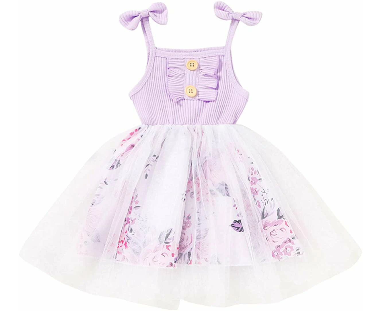 Toddler Baby Girl Dress Sleeveless Strap Sunflower Dress Tutu Skirt - Purple