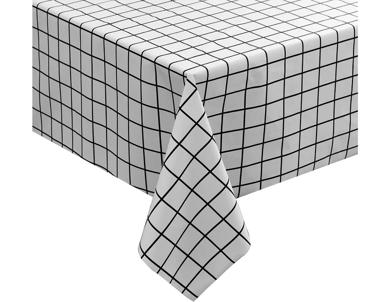 Checkered Vinyl Tablecloth Rectangle - 65 x 65 cm - 100% Waterproof & Stain Resistant Wipeable Plaid PVC Table Cover for Outdoor, Black and White