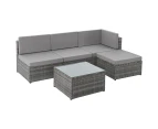 LONDON RATTAN 5 pc Outdoor Furniture Setting, 4 Seater Lounge Chairs, Includes Ottoman and Coffee Table, for Outdoors Garden Patio, Grey