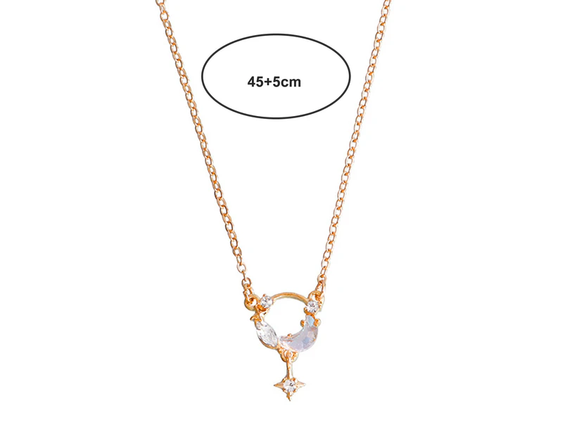 Rose Gold-Star Moon Pendant Women Necklace Rhinestone Elegant Luxury Adjustable Hypoallergenic Girls Clavicle Necklace Fashion Jewelry