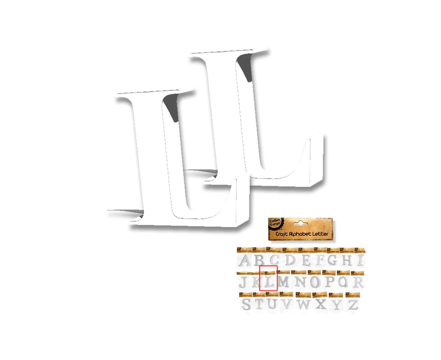 [2PK] Krafters Korner Craft Alphabet Letter L, White MDF Letters, Sturdy Material, Allow You To Spell Words, Perfect For Decorating In Your Preferred Style