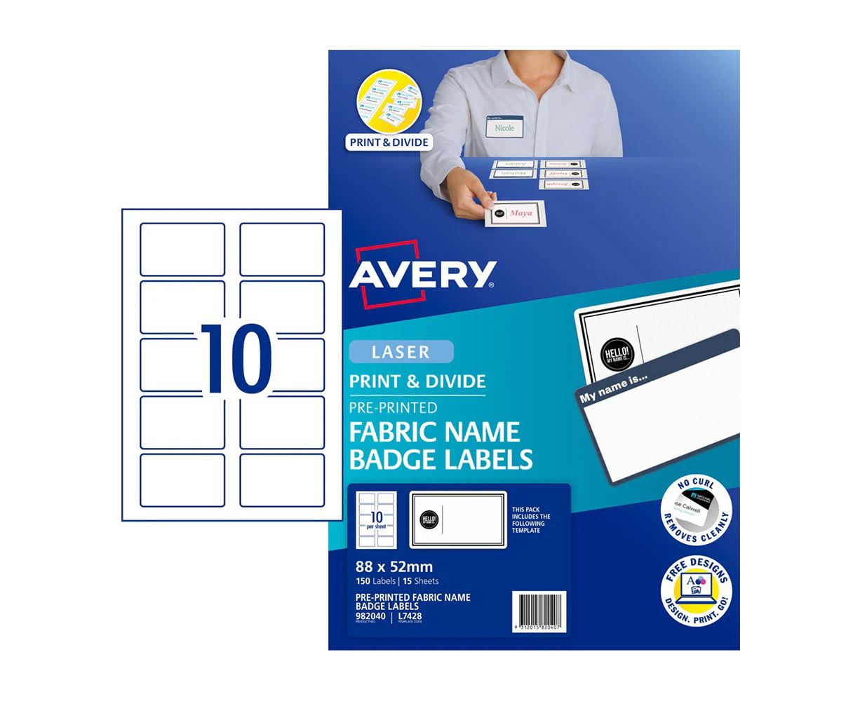 Avery Blue Boarder Fabric Name Badge Label 15pcs (10/Sheet)