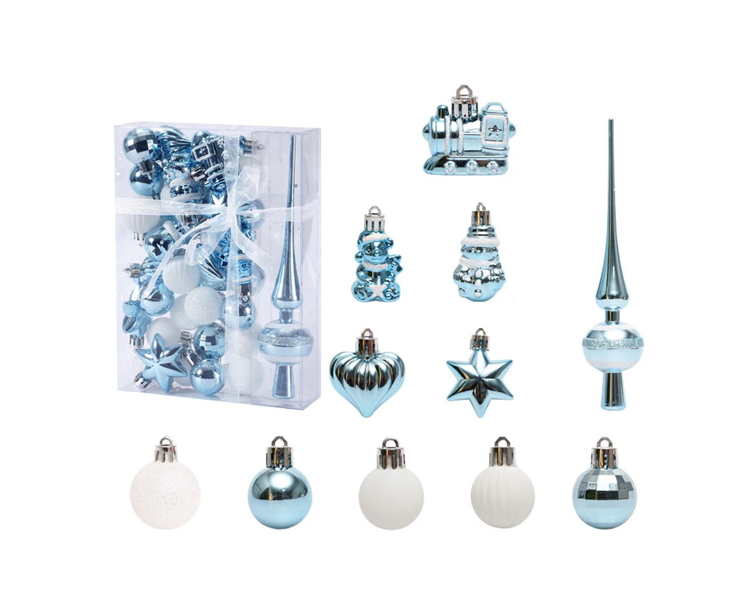 34pcs Christmas Ball Ornaments for Christmas Tree Decorations Shatterproof Hanging Balls Baubles Set or Festival Wedding Home Party Decors Baby blue white