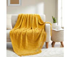 Yellow Knitted Sofa Bed Throw Blanket Soft Tassels Chair Throw Cover Bedspread Blankets