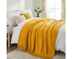 Yellow Knitted Sofa Bed Throw Blanket Soft Tassels Chair Throw Cover Bedspread Blankets