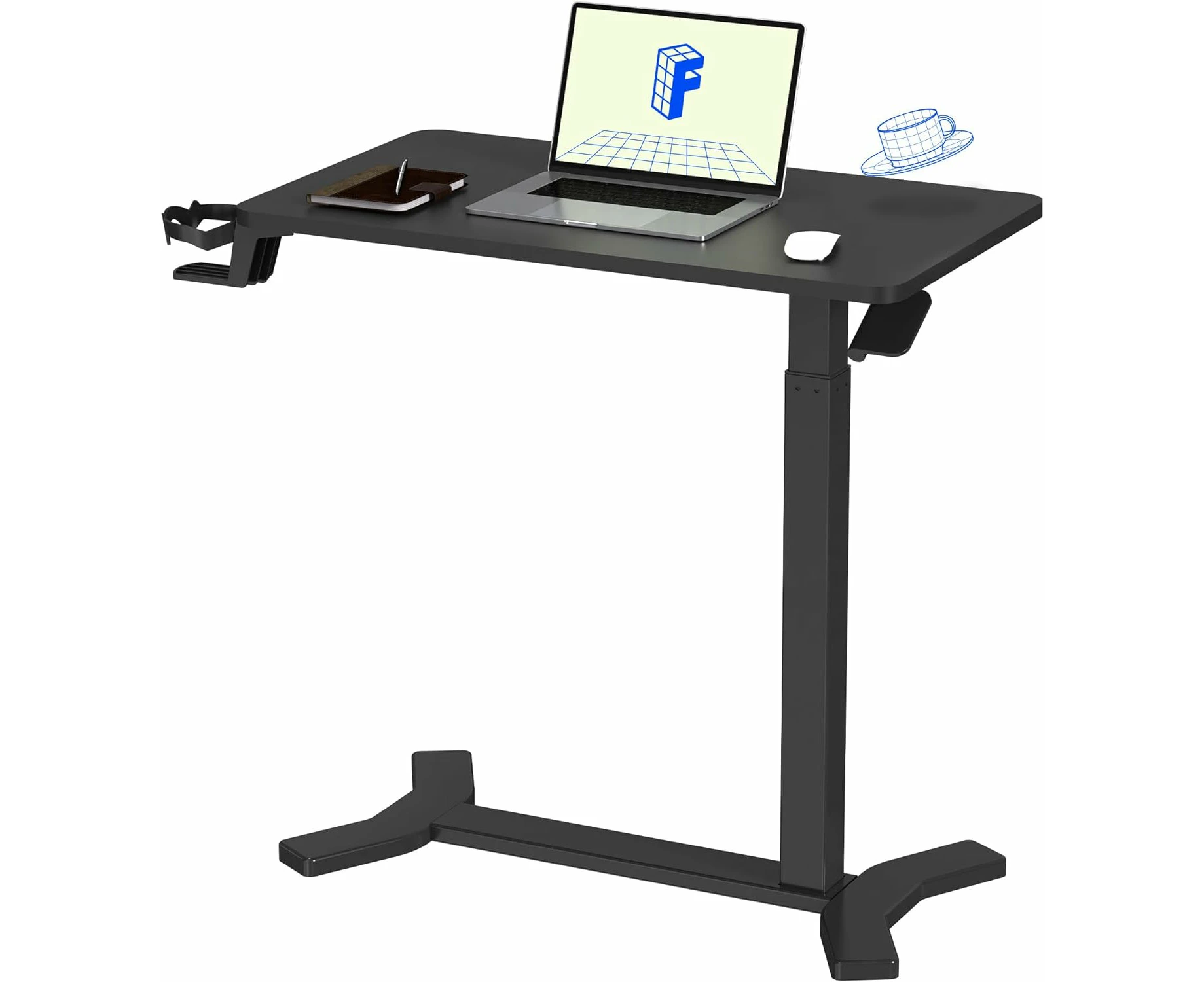 Adjustable Overbed Table with Wheels - Pneumatic Mobile Standing Desk for Hospital and Home Use