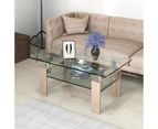 Coffee Table Rectangle Tempered Glass Top 2-Tier Storage Shelf Modern
