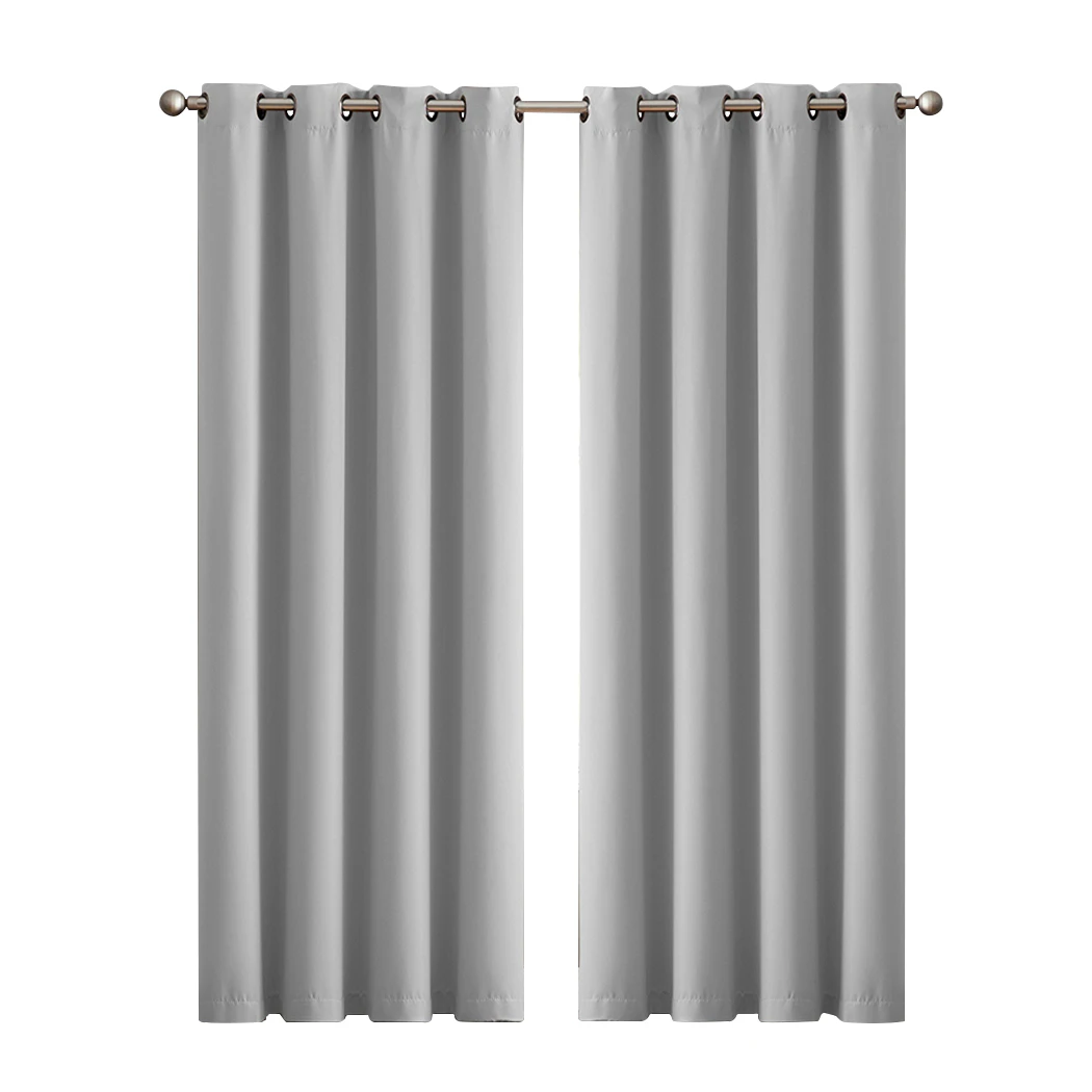 2x Blockout Curtains Panels 3 Layers Eyelet Room Darkening 132x160cm Grey