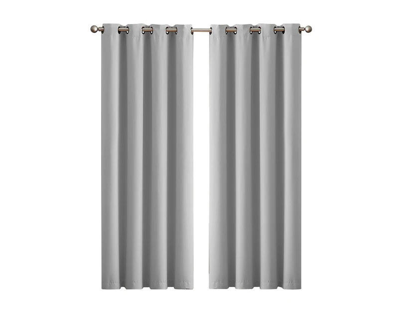 2x Blockout Curtains Panels 3 Layers Eyelet Room Darkening 132x160cm Grey